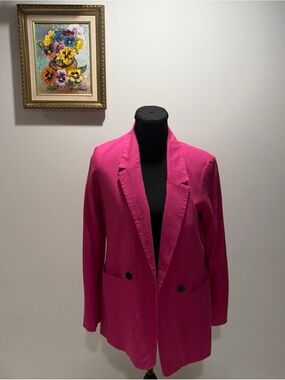 Pink Blazer Lined Banana Republic Preppy Classic Feminine linen blend